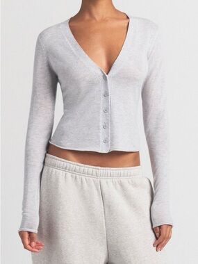 SKIMS Light Heather Grey Featherweight Cashmere Cardigan